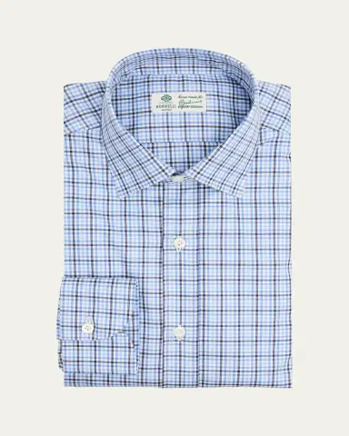 Borrelli Men's Cotton Multi-Plaid Point Collar Dress Shirt | Thumbnail 5 Borrelli Men's Cotton Multi-Plaid Point Collar Dress Shirt | Thumbnail 5