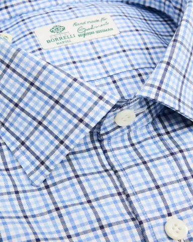 Borrelli Men's Cotton Multi-Plaid Point Collar Dress Shirt | Thumbnail 6 Borrelli Men's Cotton Multi-Plaid Point Collar Dress Shirt | Thumbnail 6