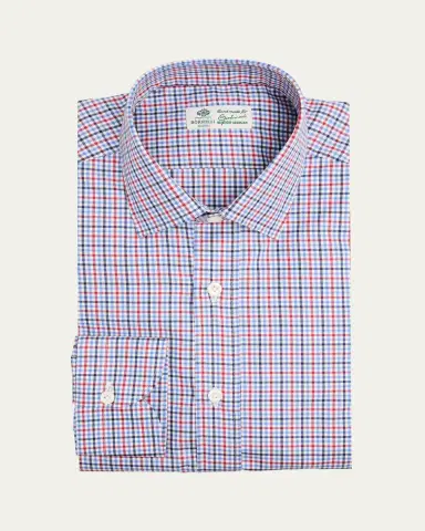 Borrelli Men's Cotton Multi-Plaid Point Collar Dress Shirt | Thumbnail 7 Borrelli Men's Cotton Multi-Plaid Point Collar Dress Shirt | Thumbnail 7