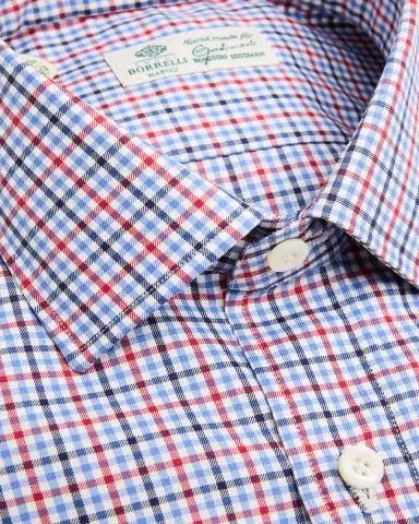 Borrelli Men's Cotton Multi-Plaid Point Collar Dress Shirt | Thumbnail 8 Borrelli Men's Cotton Multi-Plaid Point Collar Dress Shirt | Thumbnail 8
