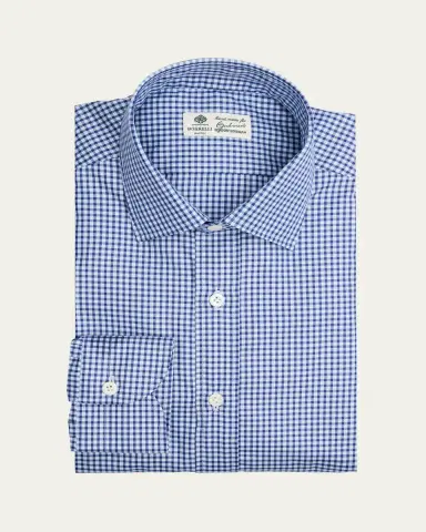 Borrelli Men's Cotton Multi-Plaid Point Collar Dress Shirt | Thumbnail 9 Borrelli Men's Cotton Multi-Plaid Point Collar Dress Shirt | Thumbnail 9