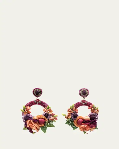 Ranjana Khan Pink Floral and Ribbon Earrings with Crystal Petals | Thumbnail 2