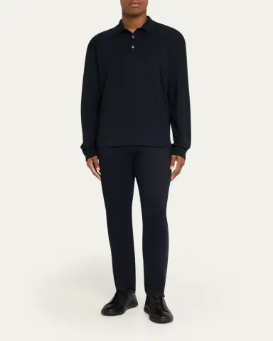 Zegna Men's Cotton Classic Fit Long-Sleeve Polo Shirt | Thumbnail 2