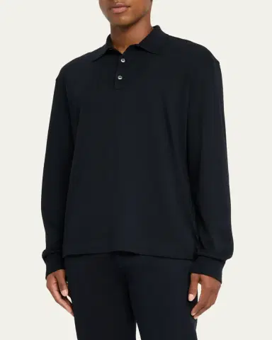 Zegna Men's Cotton Classic Fit Long-Sleeve Polo Shirt | Thumbnail 4