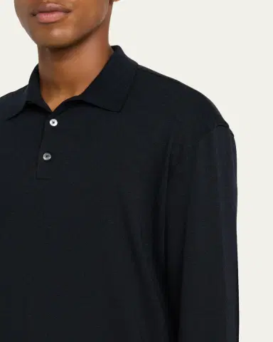 Zegna Men's Cotton Classic Fit Long-Sleeve Polo Shirt | Thumbnail 5