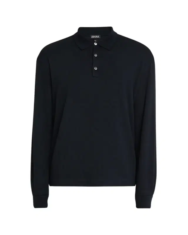 ZEGNA Men's Cotton Classic Fit Long-Sleeve Polo Shirt