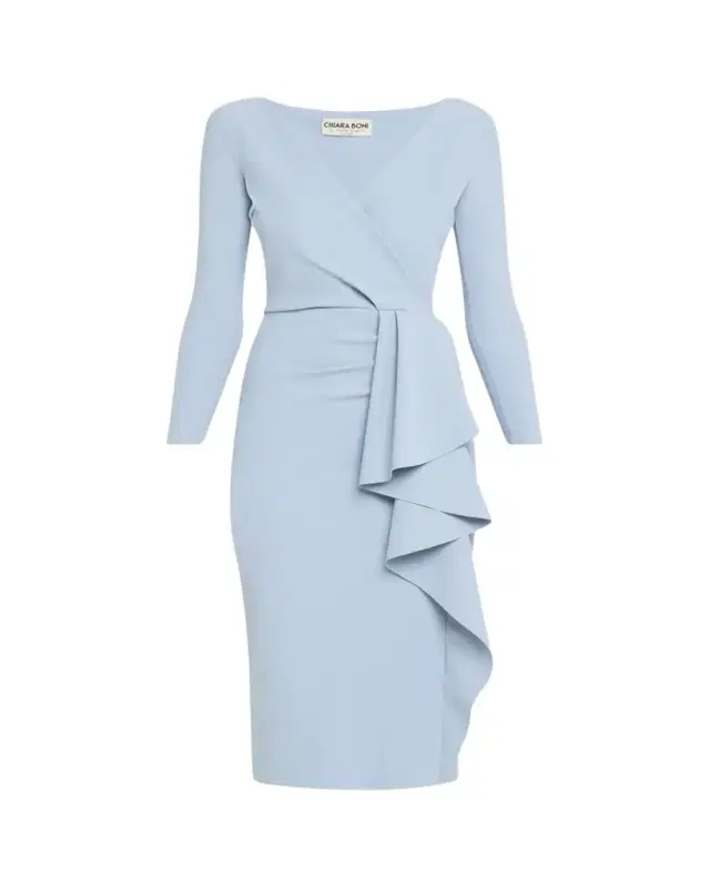 Draped Faux Wrap Bodycon Midi Dress