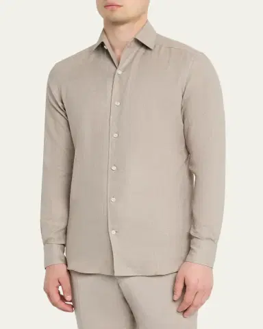 ZEGNA Men's Melange Cashmere and Cotton Modern-Fit Sport Shirt | Thumbnail 4