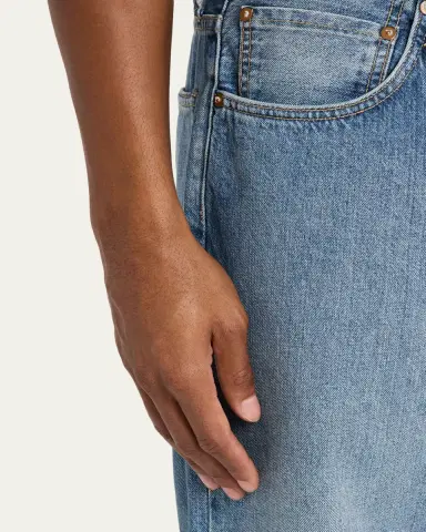 The Seven Continents Men's Cinch Blue Denim Loose-Fit Pleated Jeans | Thumbnail 5