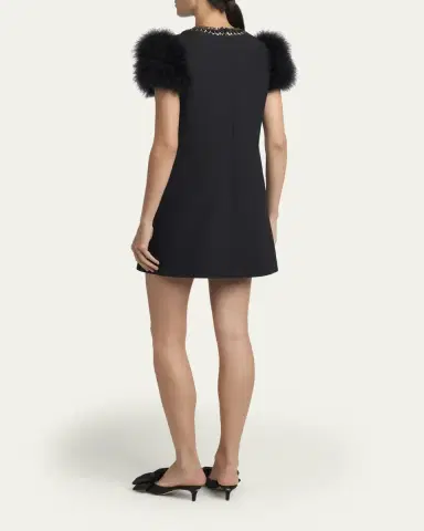 Valentino Garavani Embroidered Bib Feather-Sleeve Mini Dress | Thumbnail 3 Valentino Garavani Embroidered Bib Feather-Sleeve Mini Dress | Thumbnail 3