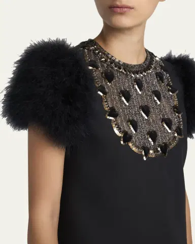 Valentino Garavani Embroidered Bib Feather-Sleeve Mini Dress | Thumbnail 5 Valentino Garavani Embroidered Bib Feather-Sleeve Mini Dress | Thumbnail 5
