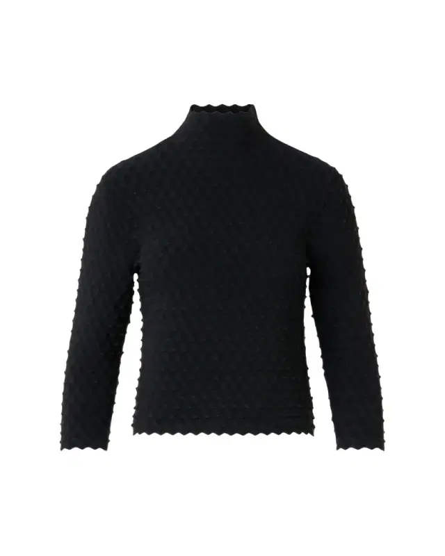 Popcorn Knit Mock-Neck Sweater