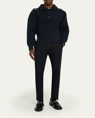Burberry Men's Wool Half-Placket Leather-Epaulette Turtleneck Sweater | Thumbnail 2 Burberry Men's Wool Half-Placket Leather-Epaulette Turtleneck Sweater | Thumbnail 2