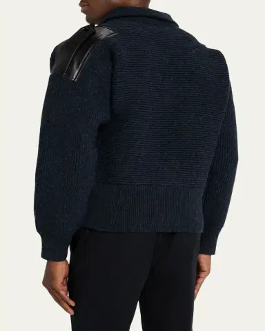 Burberry Men's Wool Half-Placket Leather-Epaulette Turtleneck Sweater | Thumbnail 3 Burberry Men's Wool Half-Placket Leather-Epaulette Turtleneck Sweater | Thumbnail 3
