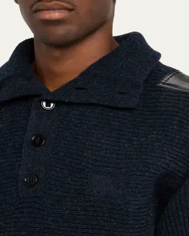Burberry Men's Wool Half-Placket Leather-Epaulette Turtleneck Sweater | Thumbnail 5 Burberry Men's Wool Half-Placket Leather-Epaulette Turtleneck Sweater | Thumbnail 5