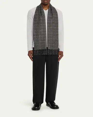 PIACENZA Men's Houndstooth Plaid Silk Cashmere Scarf | Thumbnail 2