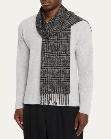 PIACENZA Men's Houndstooth Plaid Silk Cashmere Scarf | Thumbnail 3