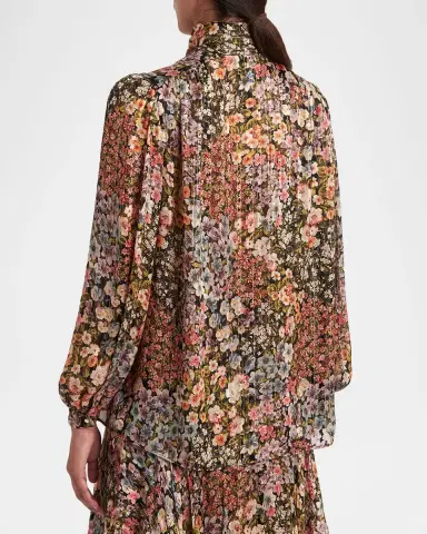 Valentino Garavani Floral Metallic Crinkle Satin Bow-Neck Blouse | Thumbnail 7