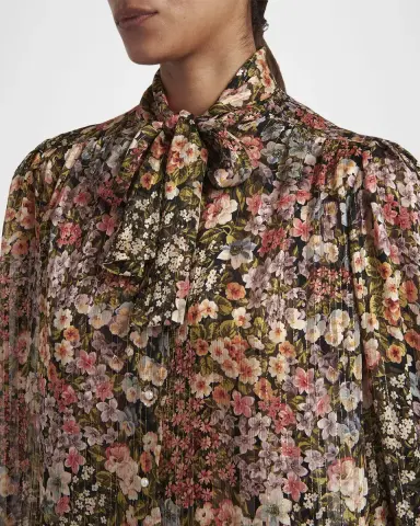 Valentino Garavani Floral Metallic Crinkle Satin Bow-Neck Blouse | Thumbnail 9