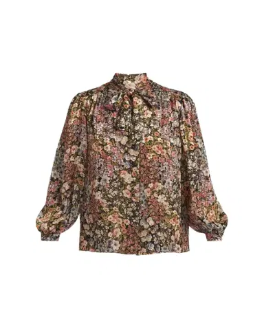 Valentino Garavani Floral Metallic Crinkle Satin Bow-Neck Blouse | Thumbnail 1