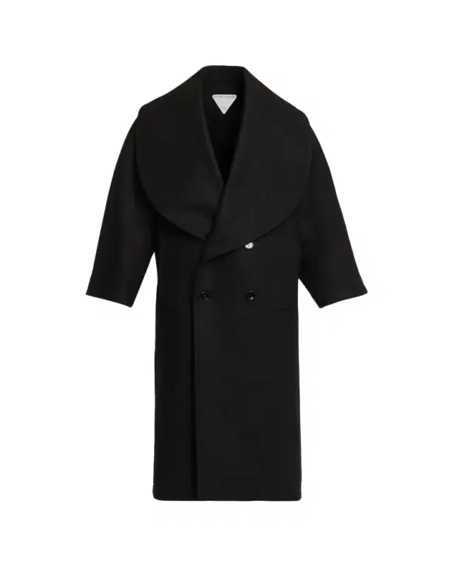 Oversized Collar Double-Breasted Wool-Blend Coat