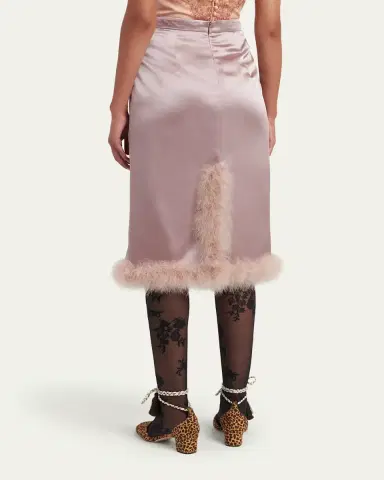 Valentino Garavani Feather-Trim Satin Skirt | Thumbnail 3 Valentino Garavani Feather-Trim Satin Skirt | Thumbnail 3