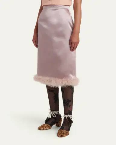 Valentino Garavani Feather-Trim Satin Skirt | Thumbnail 4 Valentino Garavani Feather-Trim Satin Skirt | Thumbnail 4