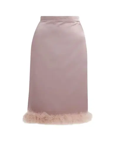 Valentino Garavani Feather-Trim Satin Skirt | Thumbnail 1 Valentino Garavani Feather-Trim Satin Skirt | Thumbnail 1