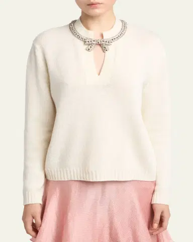 Valentino Garavani Embroidered Bow Crewneck Sweater | Thumbnail 4 Valentino Garavani Embroidered Bow Crewneck Sweater | Thumbnail 4