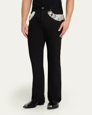Alexander McQueen Men's Black Denim Slim Crystal-Trim Jeans | Thumbnail 4