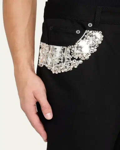 Alexander McQueen Men's Black Denim Slim Crystal-Trim Jeans | Thumbnail 5