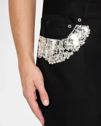 Alexander McQueen Men's Black Denim Slim Crystal-Trim Jeans | Thumbnail 9