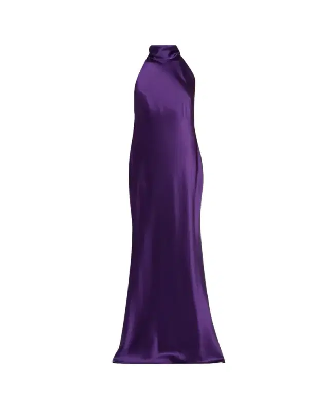 Chilton Halter Stretch Satin Evening Dress