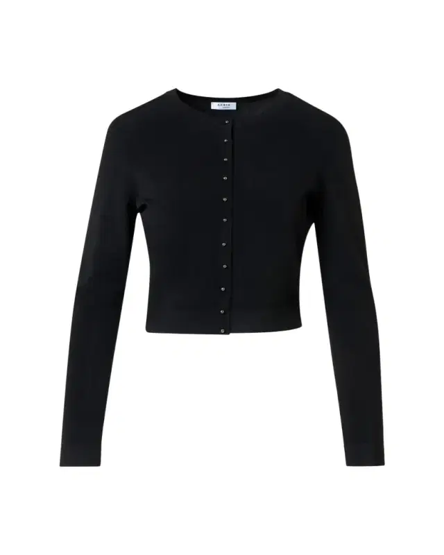 Wool Rib Crop Crewneck Cardigan