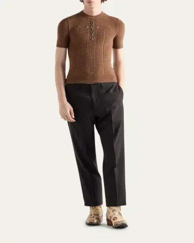 Prada Men's Wool Fleece Straight Flat-Front Pants | Thumbnail 3