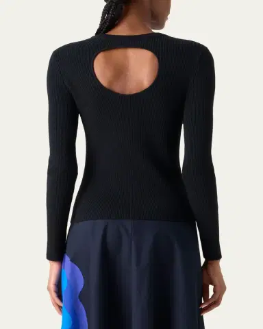 Akris punto Back-Cutout Rib Knit Crewneck Sweater | Thumbnail 3 Akris punto Back-Cutout Rib Knit Crewneck Sweater | Thumbnail 3