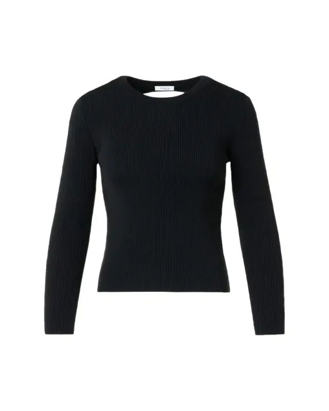 Akris punto Back-Cutout Rib Knit Crewneck Sweater