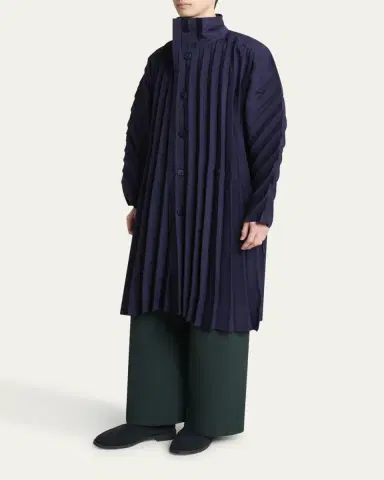 Homme Plissé Issey Miyake Men's Navy Edge Pleated Overcoat | Thumbnail 4 Homme Plissé Issey Miyake Men's Navy Edge Pleated Overcoat | Thumbnail 4