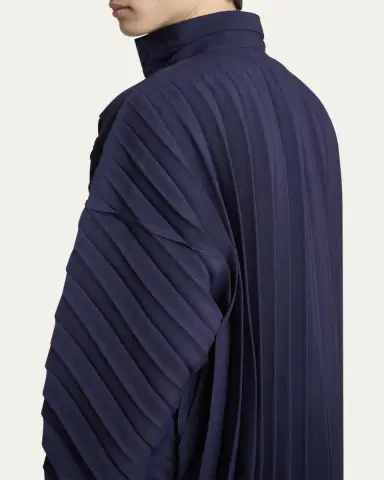 Homme Plissé Issey Miyake Men's Navy Edge Pleated Overcoat | Thumbnail 5 Homme Plissé Issey Miyake Men's Navy Edge Pleated Overcoat | Thumbnail 5