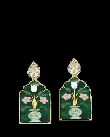 Silvia Furmanovich 18K Yellow Gold Window Shape Malachite Earrings with Mother Of Pearl, Pink Opal, Chrysocolla, Diamonds and Prasiolite | Thumbnail 2