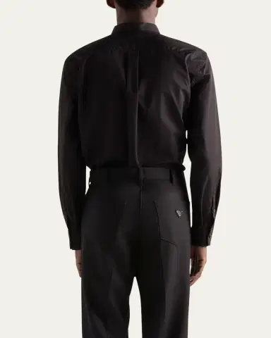 Prada Men's Poplin Chest-Logo Sport Shirt | Thumbnail 3 Prada Men's Poplin Chest-Logo Sport Shirt | Thumbnail 3