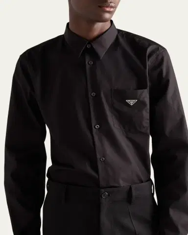 Prada Men's Poplin Chest-Logo Sport Shirt | Thumbnail 4 Prada Men's Poplin Chest-Logo Sport Shirt | Thumbnail 4