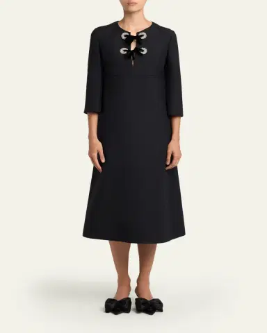 Valentino Garavani Crystal Velvet Bow 3/4-Sleeve Midi Dress | Thumbnail 2