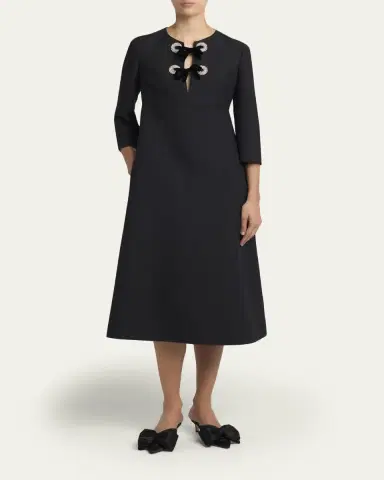 Valentino Garavani Crystal Velvet Bow 3/4-Sleeve Midi Dress | Thumbnail 4