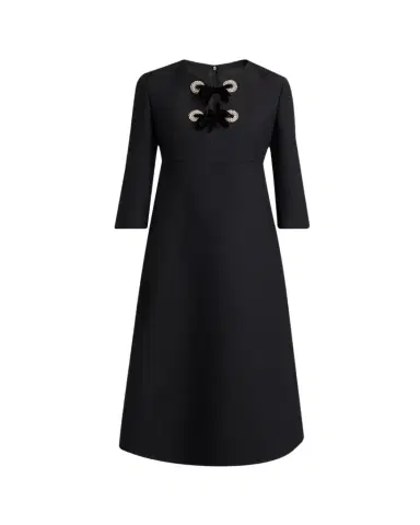 Valentino Garavani Crystal Velvet Bow 3/4-Sleeve Midi Dress | Thumbnail 1