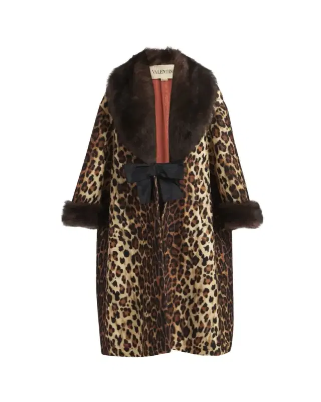 Valentino Garavani Sheep Shearling-Trim Leopard-Print Wool Oversized Coat