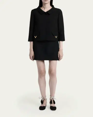 Valentino Garavani V-Logo Wool Crepe Mini Skirt | Thumbnail 2 Valentino Garavani V-Logo Wool Crepe Mini Skirt | Thumbnail 2