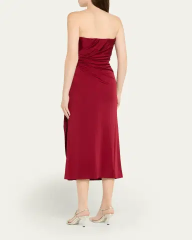 Halston Nadia Strapless Draped Jersey Midi Dress | Thumbnail 3 Halston Nadia Strapless Draped Jersey Midi Dress | Thumbnail 3