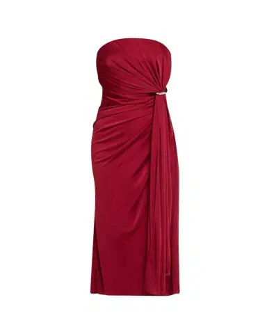 Halston Nadia Strapless Draped Jersey Midi Dress | Thumbnail 1 Halston Nadia Strapless Draped Jersey Midi Dress | Thumbnail 1