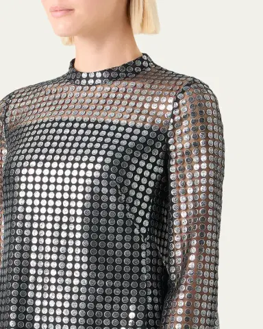 Akris punto Metallic Dot-Embroidered Tulle Mini Dress | Thumbnail 5 Akris punto Metallic Dot-Embroidered Tulle Mini Dress | Thumbnail 5